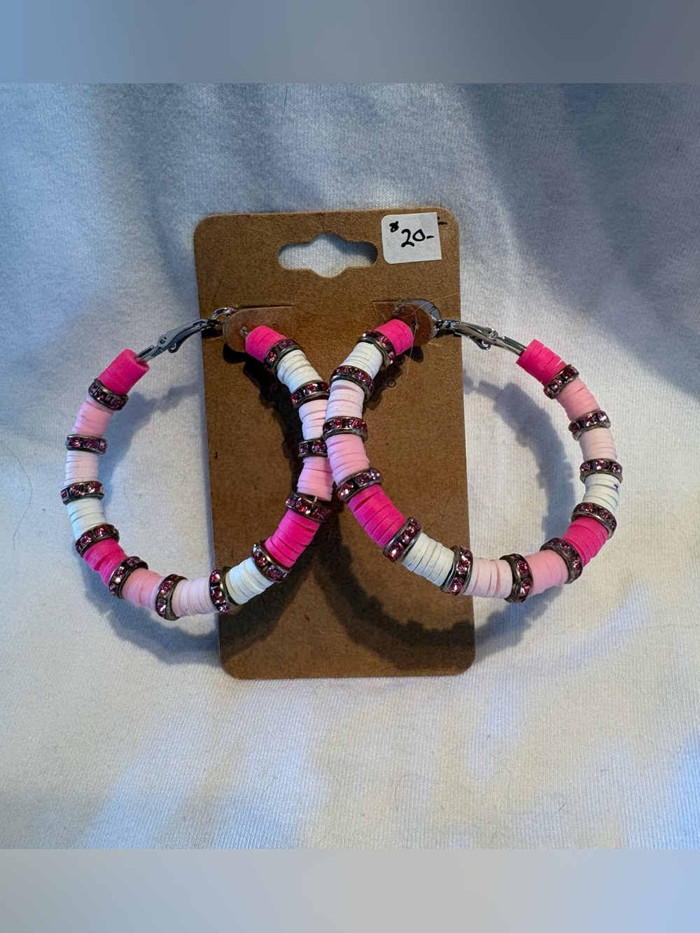 Pink Beaded Hoop Earrings
